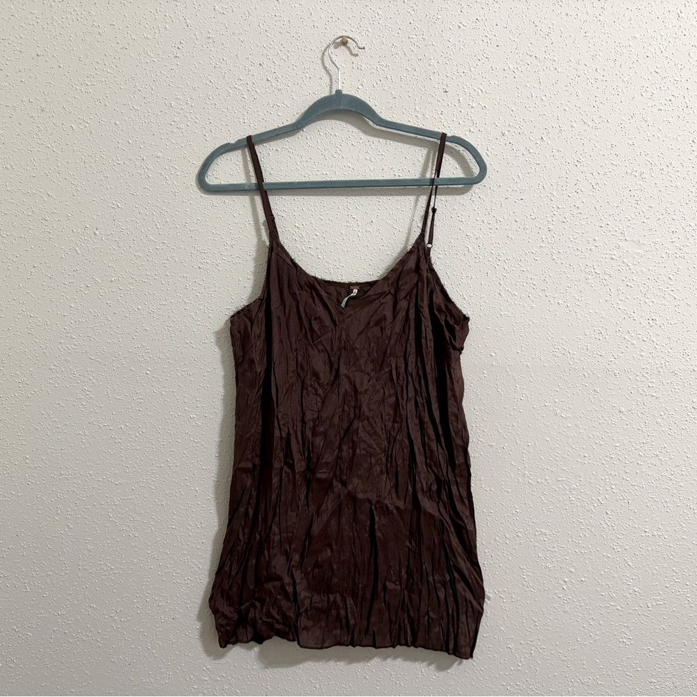 Free People Brown Crinkle Slip Dress  - Size M